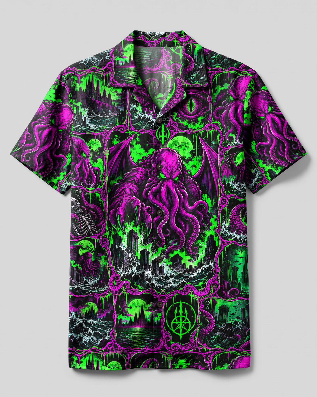 NEON CTHULHU ELDRITCH COMIC CAMP SHIRT - TLHG1709262