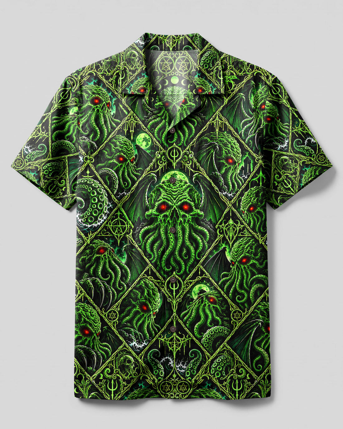 NEON CTHULHU DIAMOND MOSAIC CAMP SHIRT - TLNT1909262