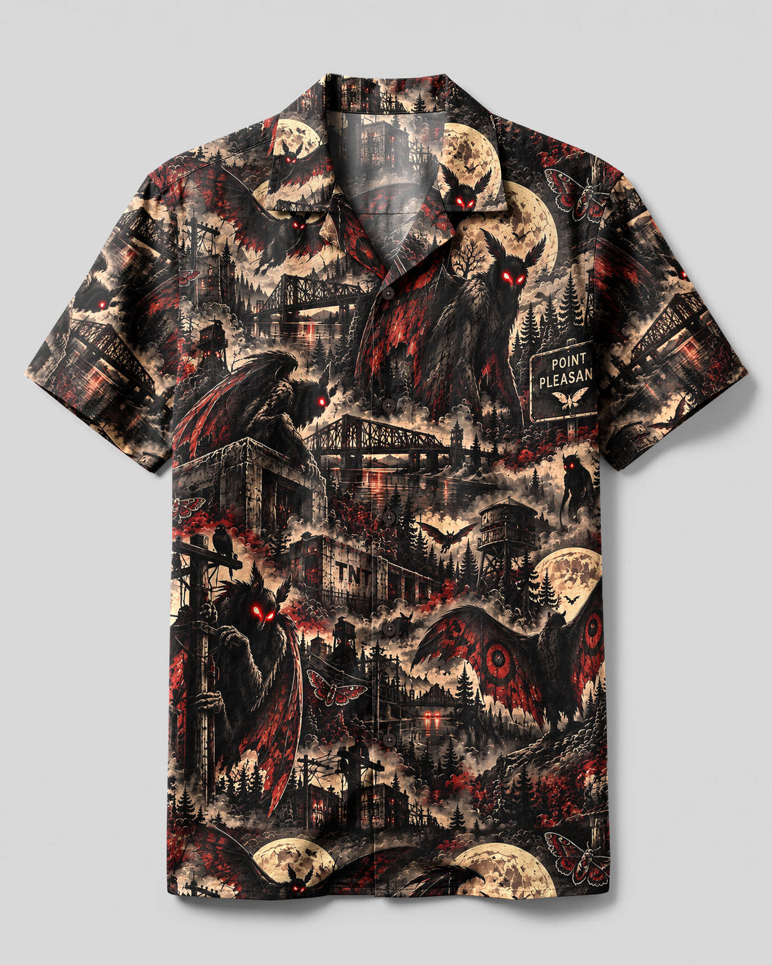 MOTHMAN NIGHTMARE VALLEY CAMP SHIRT - YHHG2409261