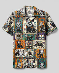 SUGAR SKULL FRENCH BULLDOG PATCHWORK CAMP SHIRT  - TLHG0309265