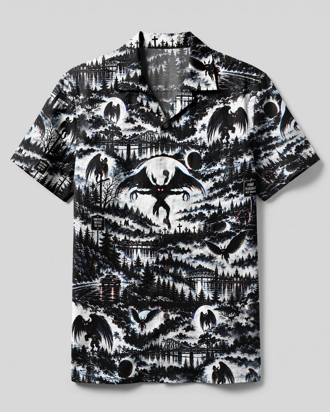 MOTHMAN MOONLIT TERROR PATCHWORK CAMP SHIRT - TLNO2809263