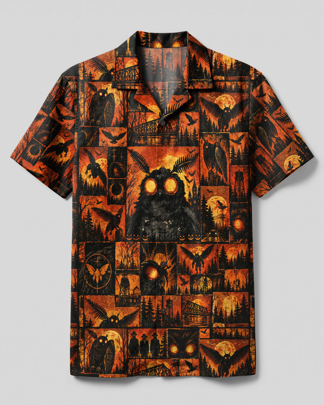 HORROR MIDNIGHT MOTHMAN PATCHWORK CAMP SHIRT - TLNO2609266
