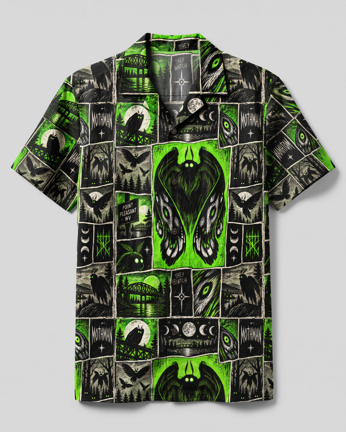 MOTHMAN GREEN ECLIPSE PATCHWORK CAMP SHIRT - TLNO2409263