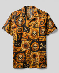 SKULL SUNFLOWER PATCHWORK CAMP SHIRT  - TLTW0508262