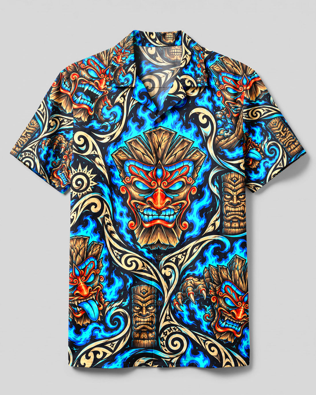 TIKI DEMON TRIBAL PATCHWORK CAMP SHIRT - YHLN2309265