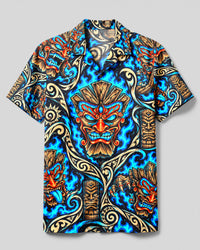 TIKI DEMON TRIBAL PATCHWORK CAMP SHIRT - YHLN2309265