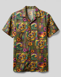 SUNSET PINEAPPLE SKULL PATCHWORK CAMP SHIRT  - TLHG0408264