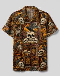 SKULL RAVEN HALLOWEEN PATCHWORK CAMP SHIRT  - TLTW0709261