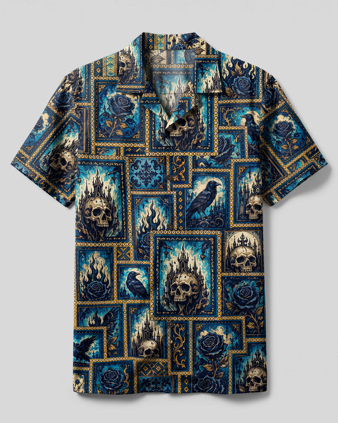 GOTHIC SKULL DARK NIGHT PATCHWORK CAMP SHIRT  - TLTW0608261