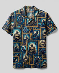 GOTHIC SKULL DARK NIGHT PATCHWORK CAMP SHIRT  - TLTW0608261