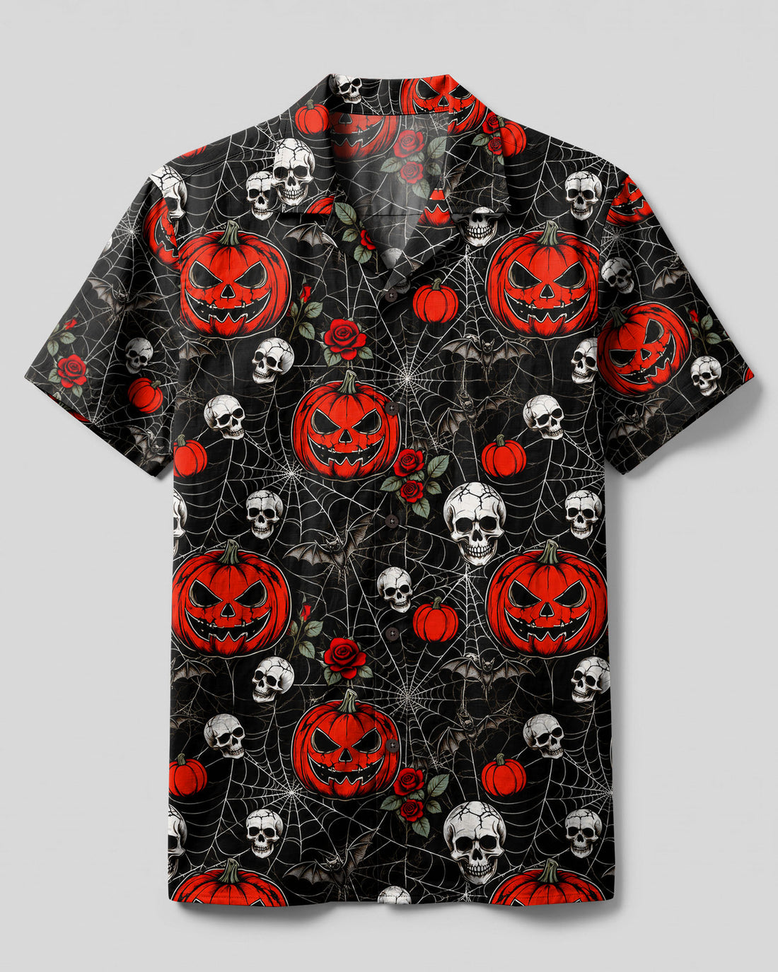 SKULL PUMPKIN HALLOWEEN CAMP SHIRT  - TLTW1408261