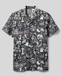 WICKED HALLOWEEN SKULL PATTERN CAMP SHIRT - TYLN2808267