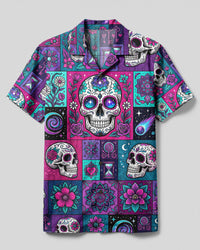 MYSTIC SUGAR SKULL FLORAL PATCHWORK CAMP SHIRT - TYLN28082610