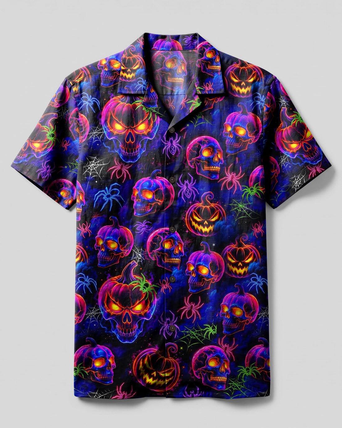 NEON PUMPKIN SKULL HALLOWEEN CAMP SHIRT - TYLN0708261