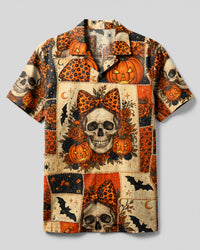 GOTHIC PUMPKIN HALLOWEEN PATCHWORK CAMP SHIRT - TYLN1008261