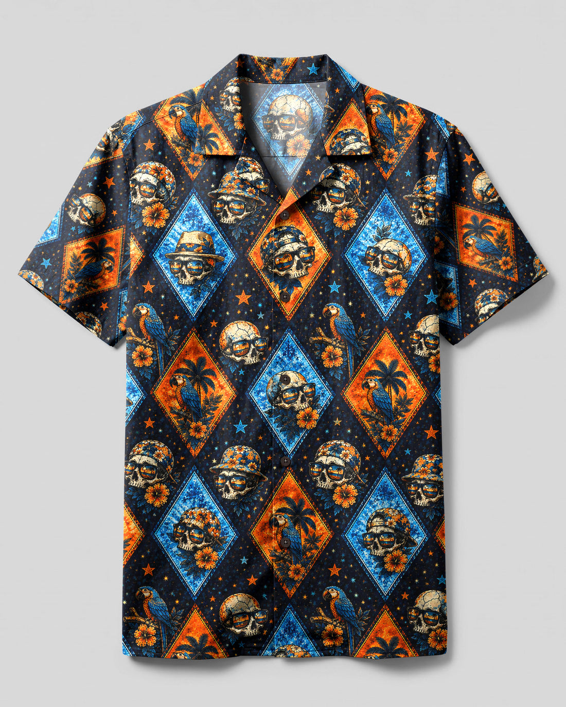 TROPICAL SKULL AND PARROT CAMP SHIRT - TLHG0508263
