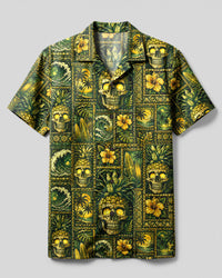 PINEAPPLE SKULL PATCHWORK CAMP SHIRT  - TLHG0708263