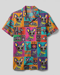 COLORFUL CALAVERA CHIHUAHUA DOG PATCHWORK CAMP SHIRT - TLTW1809261