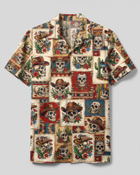 WESTERN SKULL PATCHWORK CAMP SHIRT  - TLTW0309261