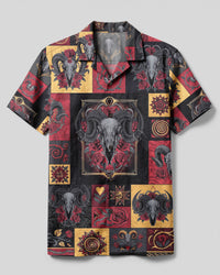 GOTHIC SKULL AND ROSE PATCHWORK CAMP SHIRT - TYLN0409261