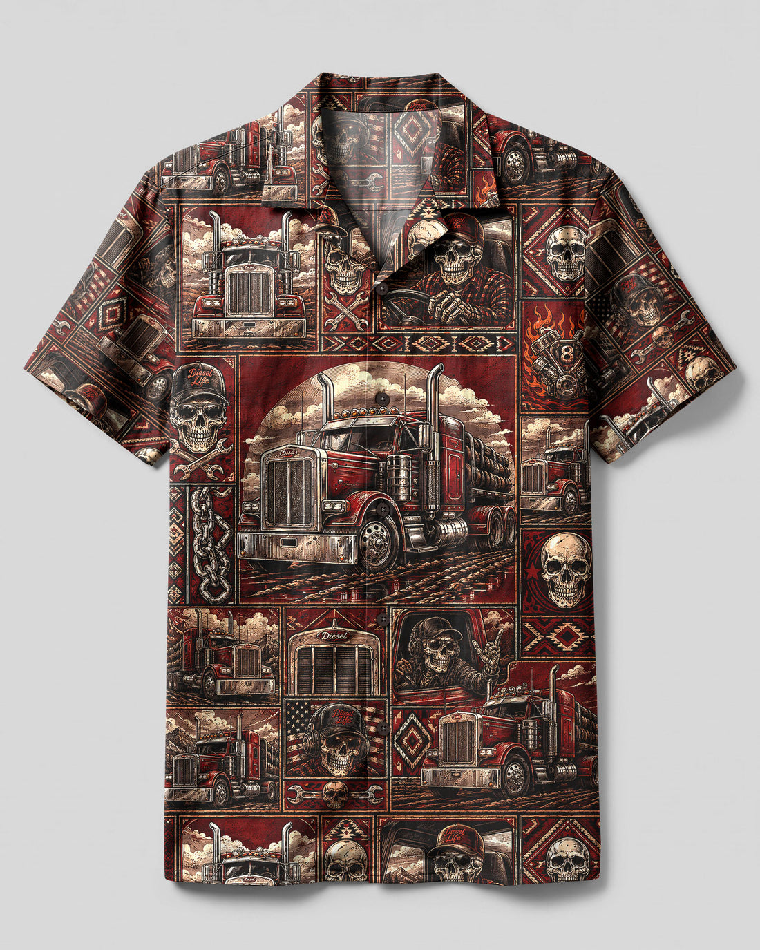 DIESEL LIFE SKULL TRUCK COLLAGE CAMP SHIRT  - TLHG2608261