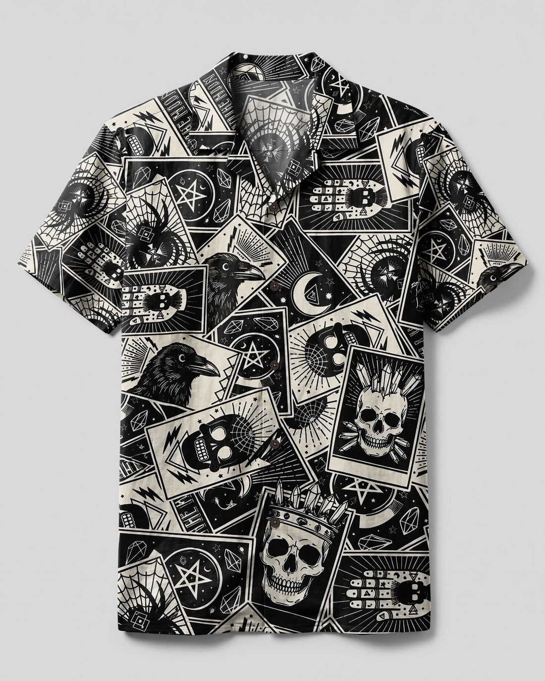 MYSTIC RAVEN AND SKULL TAROT PATCHWORK CAMP SHIRT - TYL2608264
