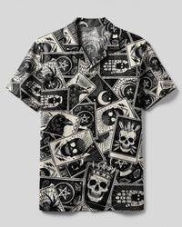 MYSTIC RAVEN AND SKULL TAROT PATCHWORK CAMP SHIRT - TYL2608264