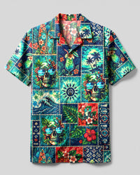 TROPICAL ALOHA SKULL PATCHWORK CAMP SHIRT  - TLHG1008261