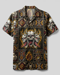 DEMON SKULL TRIBAL PATCHWORK CAMP SHIRT  - TLHG1108261