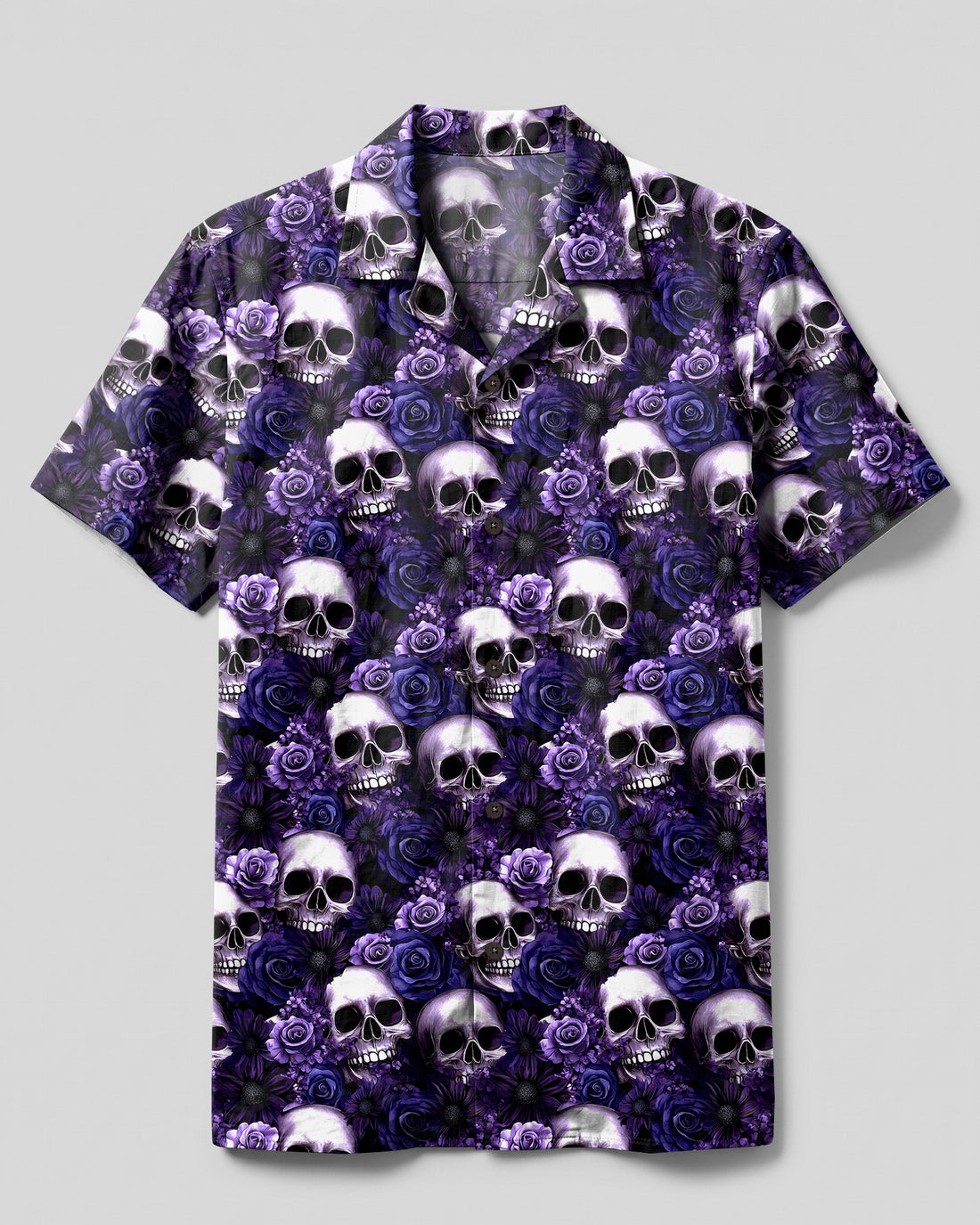 GOTHIC PURPLE SKULL ROSE PATTERN CAMP SHIRT - TYPQ2608269