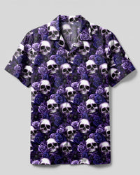 GOTHIC PURPLE SKULL ROSE PATTERN CAMP SHIRT - TYPQ2608269