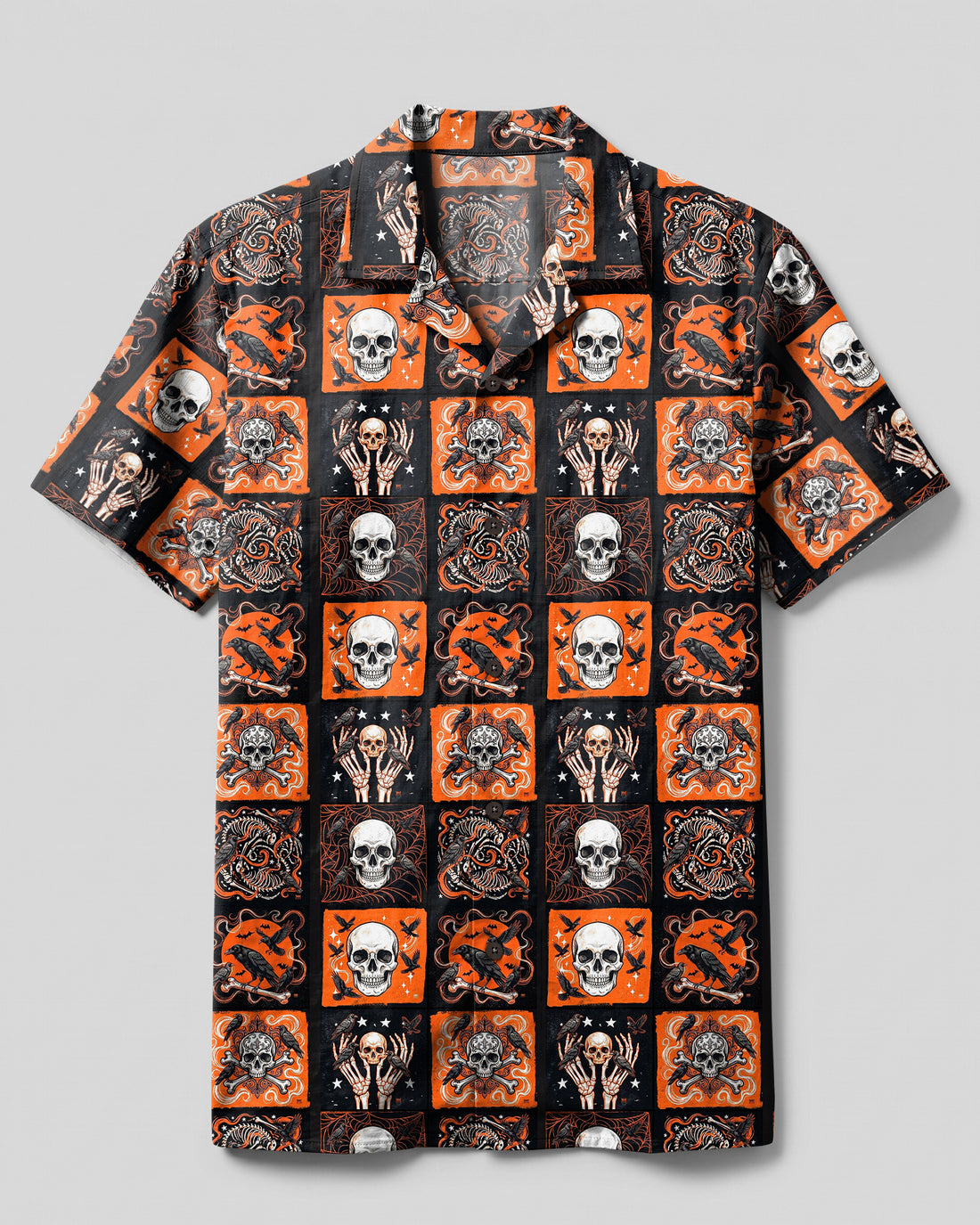 DARK RAVEN SKULL PATCHWORK CAMP SHIRT - TYPQ2608266