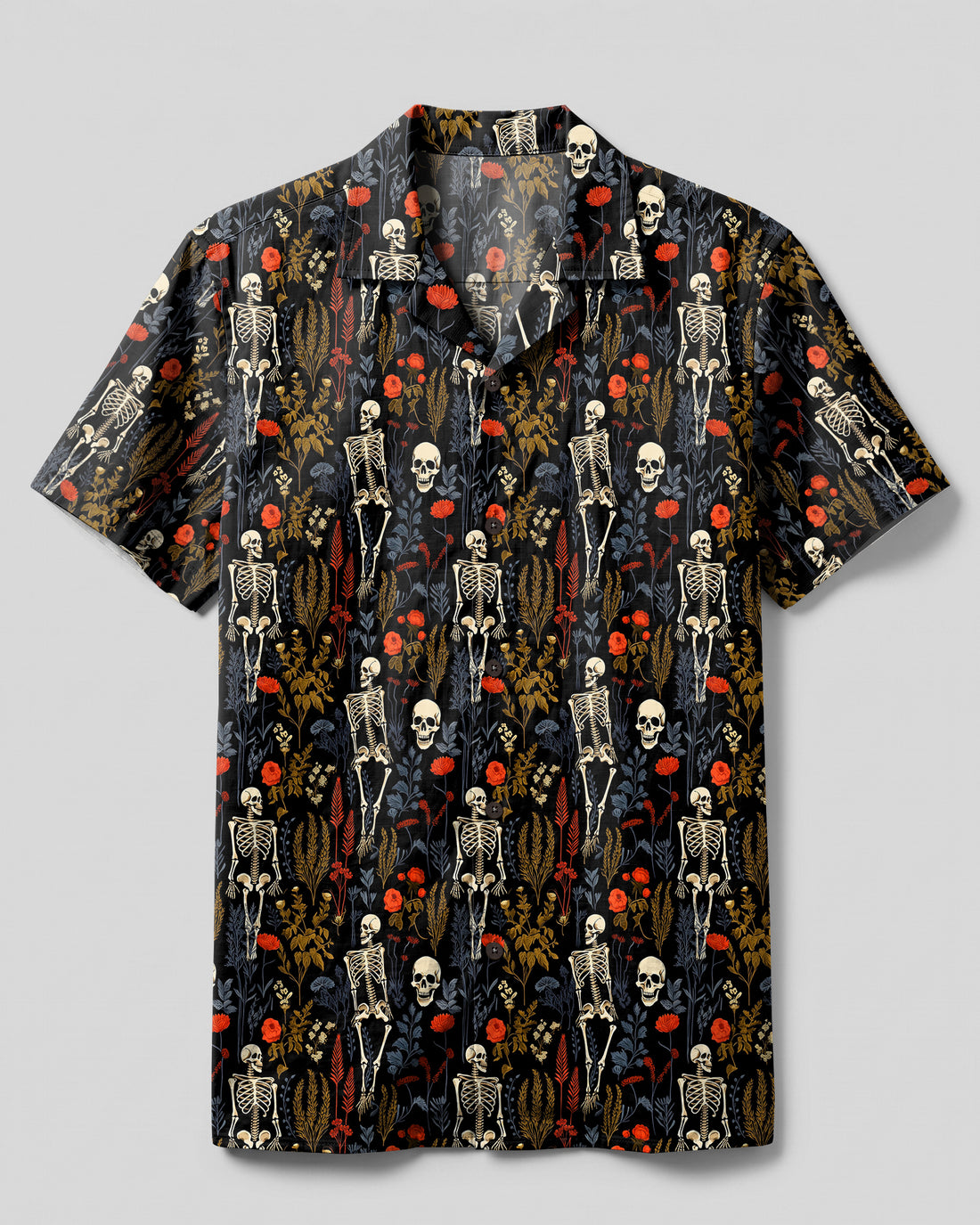 GOTHIC SKELETON BOTANICAL FLORAL CAMP SHIRT - TYPQ0409267