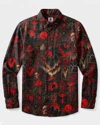 RED MOTHMAN PATCHWORK LONG SLEEVE BUTTON-DOWN SHIRT - TYPQ2509266