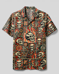 FIERY SKULL PATCHWORK CAMP SHIRT - TYPQ2309266