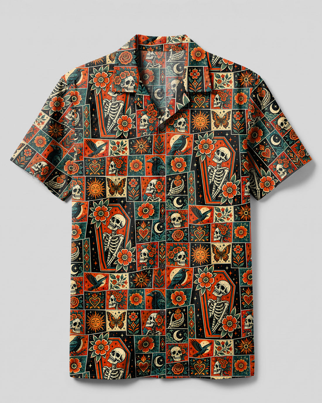 MYSTIC COFFIN SKELETON PATCHWORK CAMP SHIRT - TYPQ1909268
