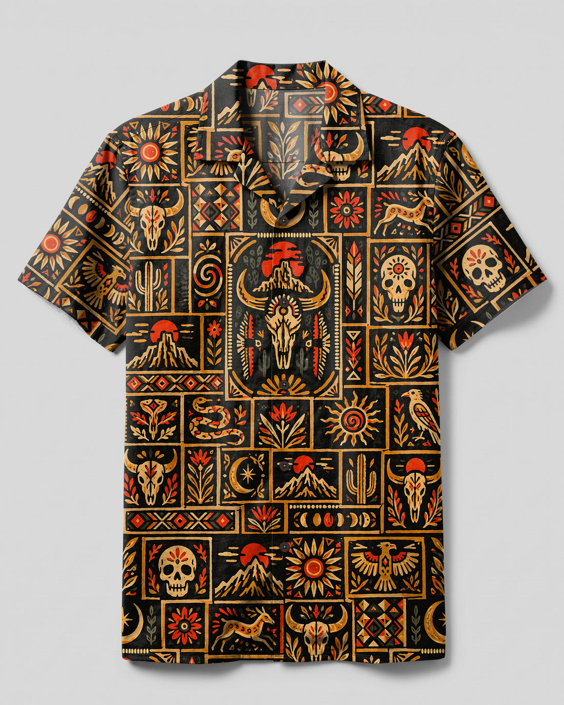 WESTERN SKULL PATCHWORK CAMP SHIRT - TYPQ01102610