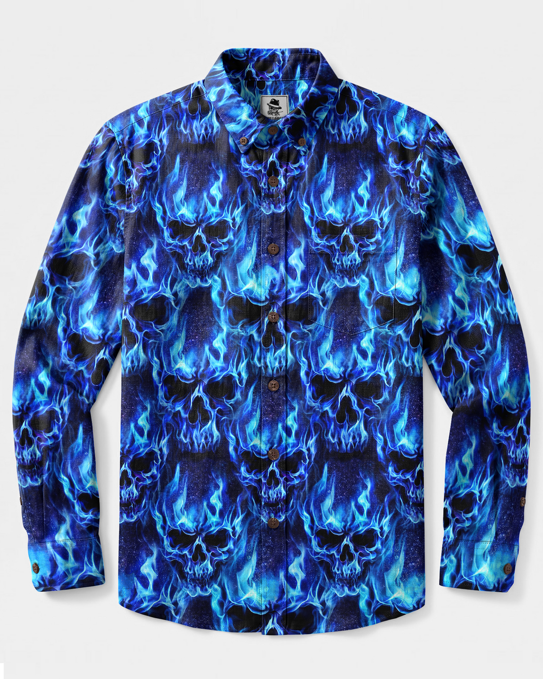 BLUE FLAME SKULL PATTERN LONG SLEEVE BUTTON-DOWN SHIRT - TYPQ2710263