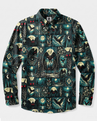 MIDNIGHT MOTHMAN PATCHWORK LONG SLEEVE BUTTON-DOWN SHIRT - TYPQ230926