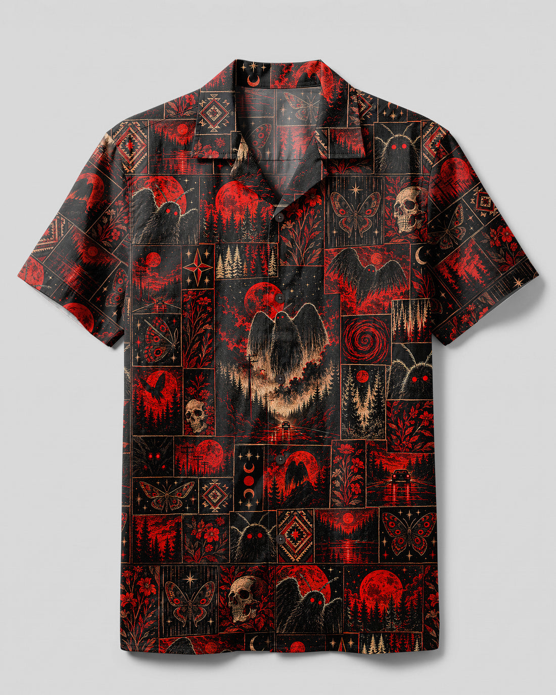 RED MOTHMAN PATCHWORK CAMP SHIRT - TYPQ2509267