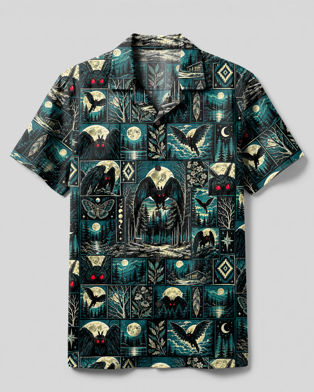 MIDNIGHT MOTHMAN PATCHWORK CAMP SHIRT - TYPQ2309269