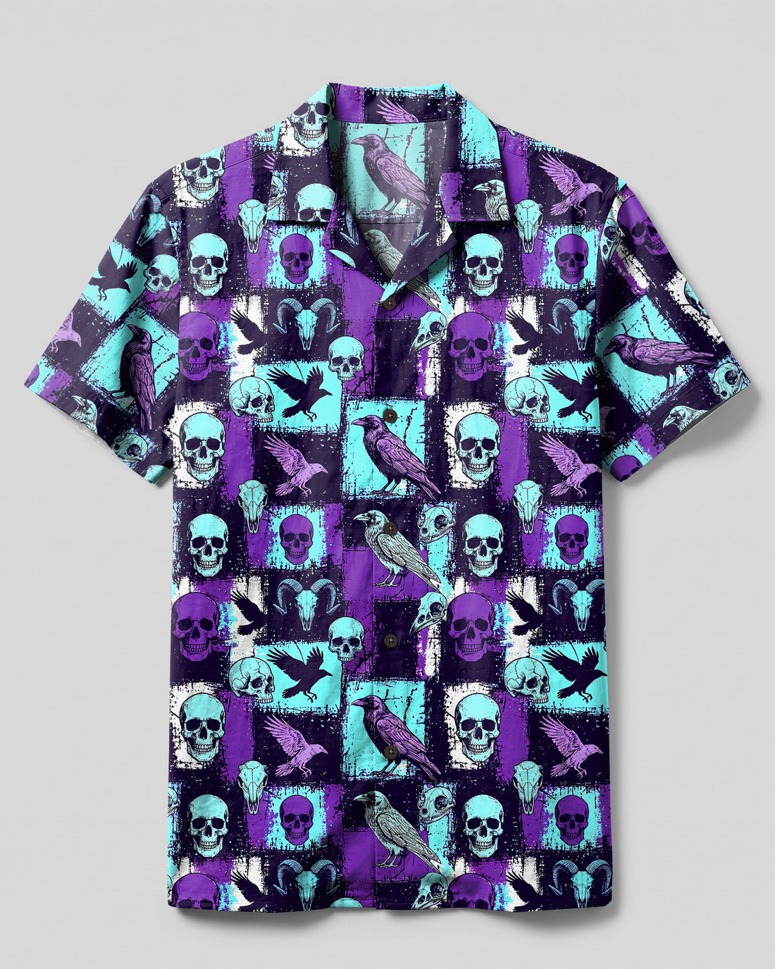 MYSTIC RAVEN SKULL PATCHWORK CAMP SHIRT - TYPQ2708263