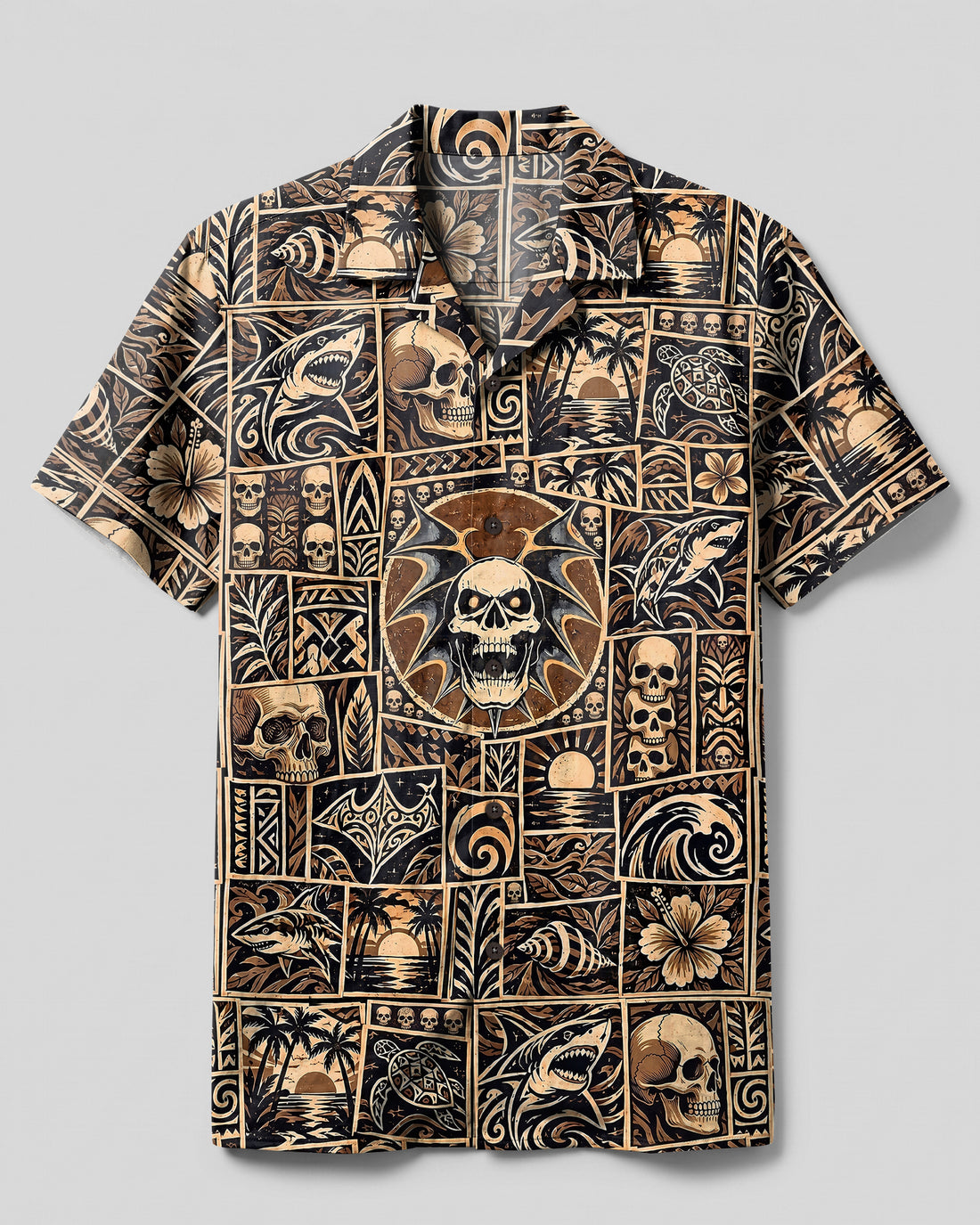 OCEAN SKULL PATCHWORK CAMP SHIRT - TYPQ2409263