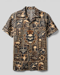 OCEAN SKULL PATCHWORK CAMP SHIRT - TYPQ2409263