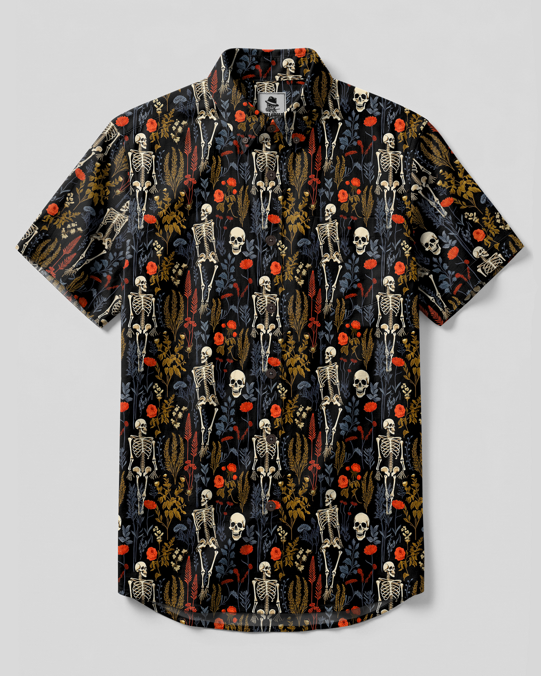 GOTHIC SKELETON BOTANICAL FLORAL BUTTON-DOWN COLLAR SHIRT - TYPQ0409265