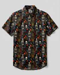 GOTHIC SKELETON BOTANICAL FLORAL BUTTON-DOWN COLLAR SHIRT - TYPQ0409265