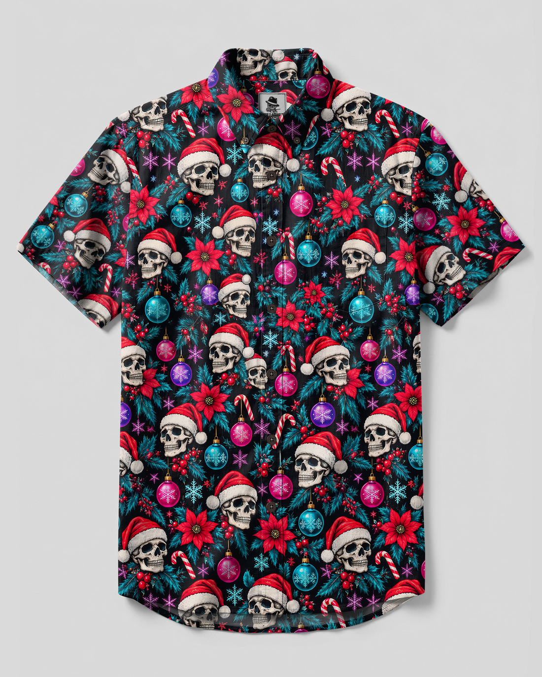 CHRISTMAS SKULL MOSAIC BUTTON-DOWN COLLAR SHIRT - TYPQ1910263