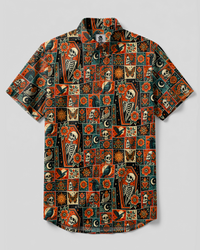 MYSTIC COFFIN SKELETON PATCHWORK BUTTON-DOWN COLLAR SHIRT - TYPQ1909266