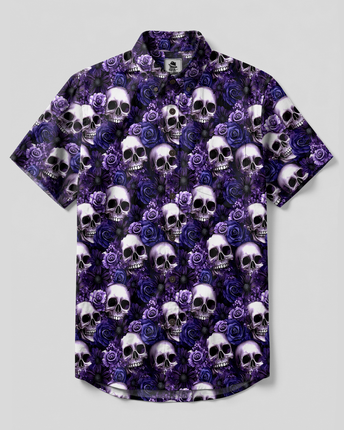 GOTHIC PURPLE SKULL ROSE PATTERN BUTTON-DOWN COLLAR SHIRT - TYPQ2608267