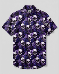 GOTHIC PURPLE SKULL ROSE PATTERN BUTTON-DOWN COLLAR SHIRT - TYPQ2608267